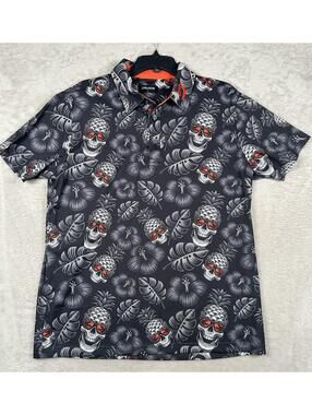Druids Golf polo Shirt Mens large Pineapple Skulls Tropical Hawaiian Performance